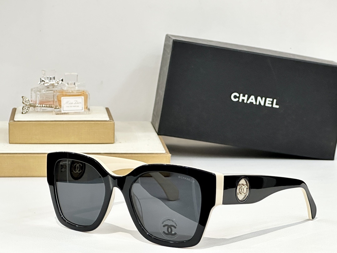 Chanel Oversized Square Sunglasses with Iconic CC Logo Medallion