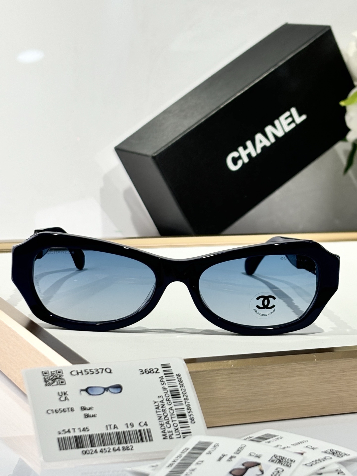 Chanel Rectangle Sunglasses – Blue Acetate with Calfskin & Metal