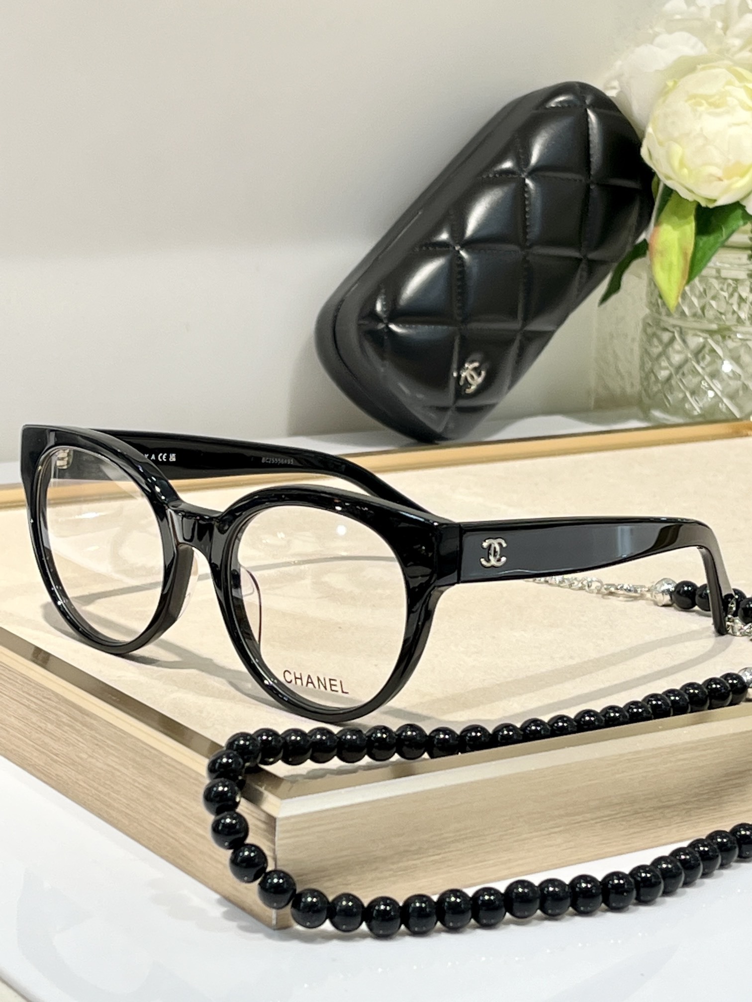 Chanel Designer Round Eyeglasses with Beaded Chain Accessory