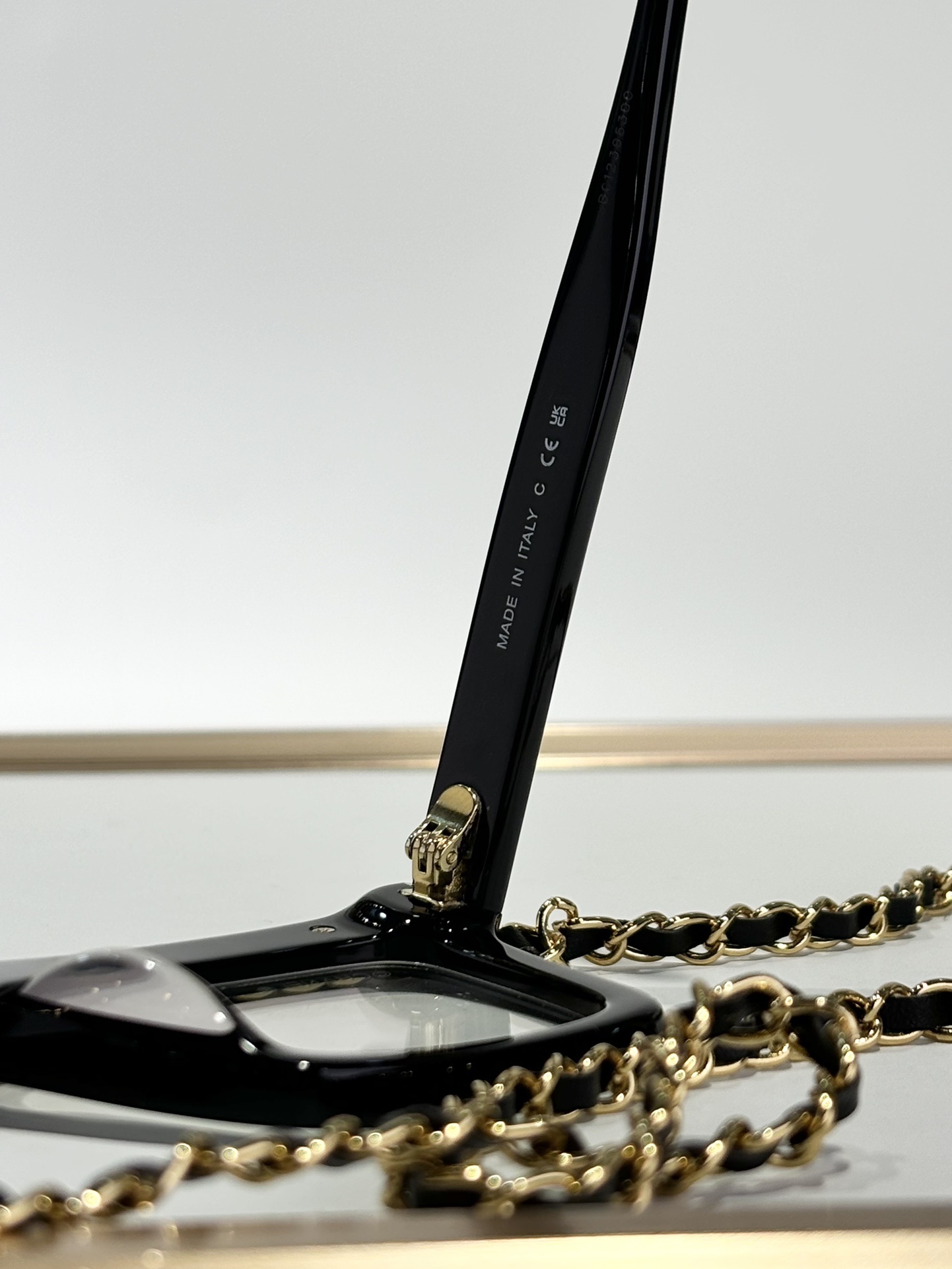Chanel Square Eyeglasses with Signature Leather & Gold Chain