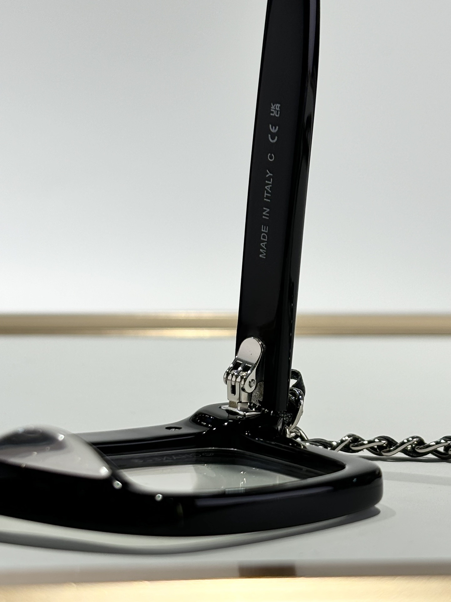 Chanel Square Blue Light Blocking Glasses with Leather Chain