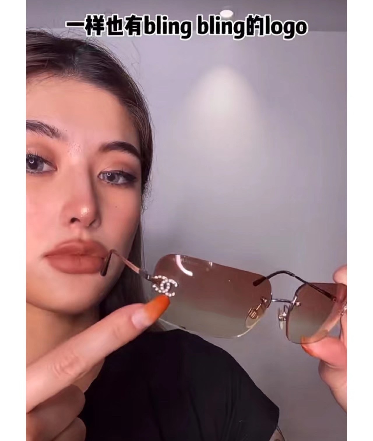 Luxury Rimless Gradient Sunglasses with Crystal Logo – Y2K Vintage