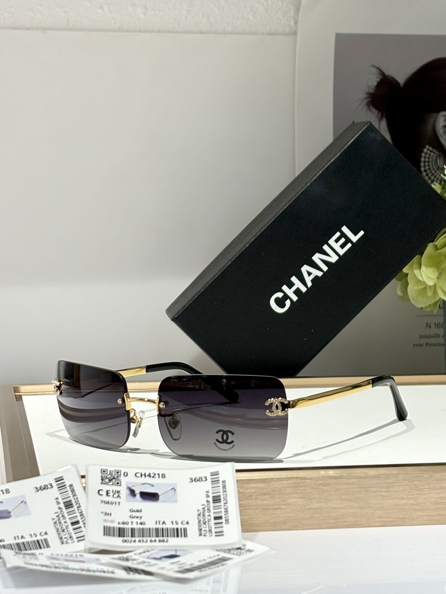 Chanel CH4218 Rimless Rectangular Sunglasses – Luxury Crystal CC