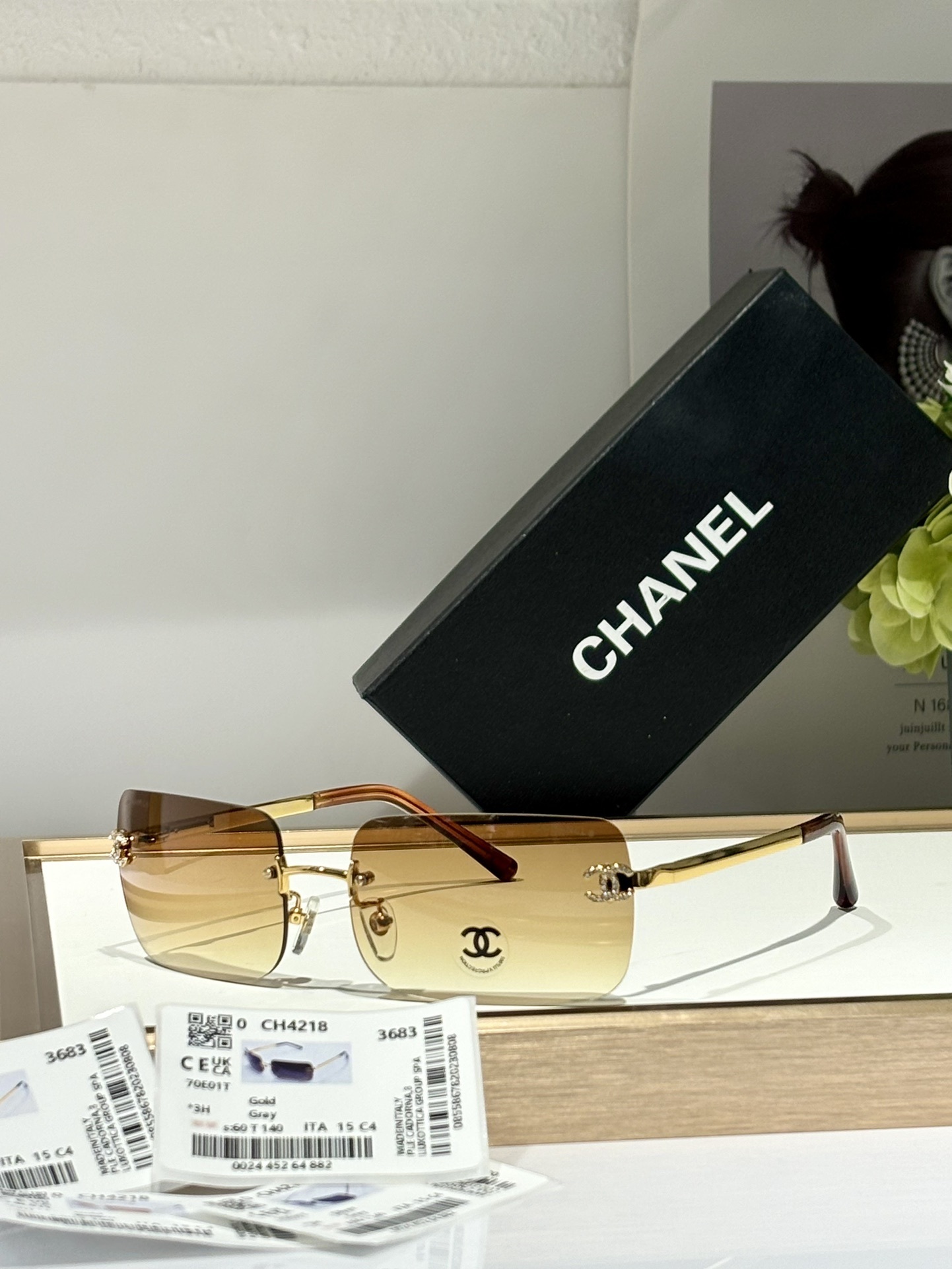 Chanel CH4218 Rimless Rectangular Sunglasses – Luxury Crystal CC