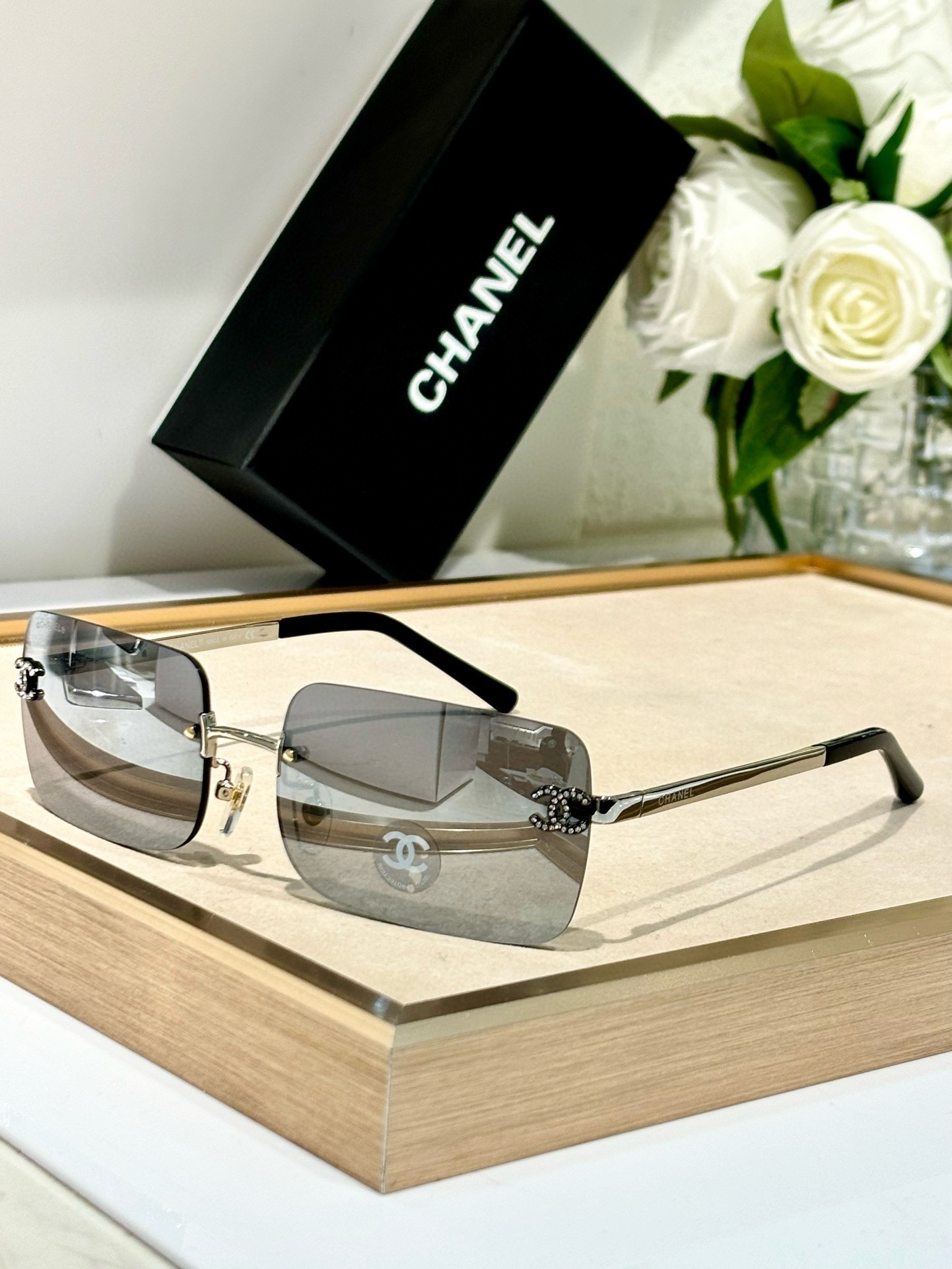 Chanel CH4218 Rimless Rectangular Sunglasses – Luxury Crystal CC