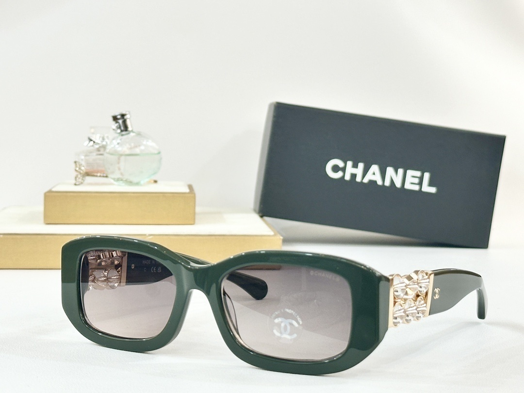 Chanel Women’s Luxury Rectangle Sunglasses – Crystal Gold Detail