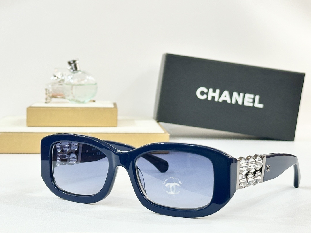 Chanel Women’s Luxury Rectangle Sunglasses – Crystal Gold Detail