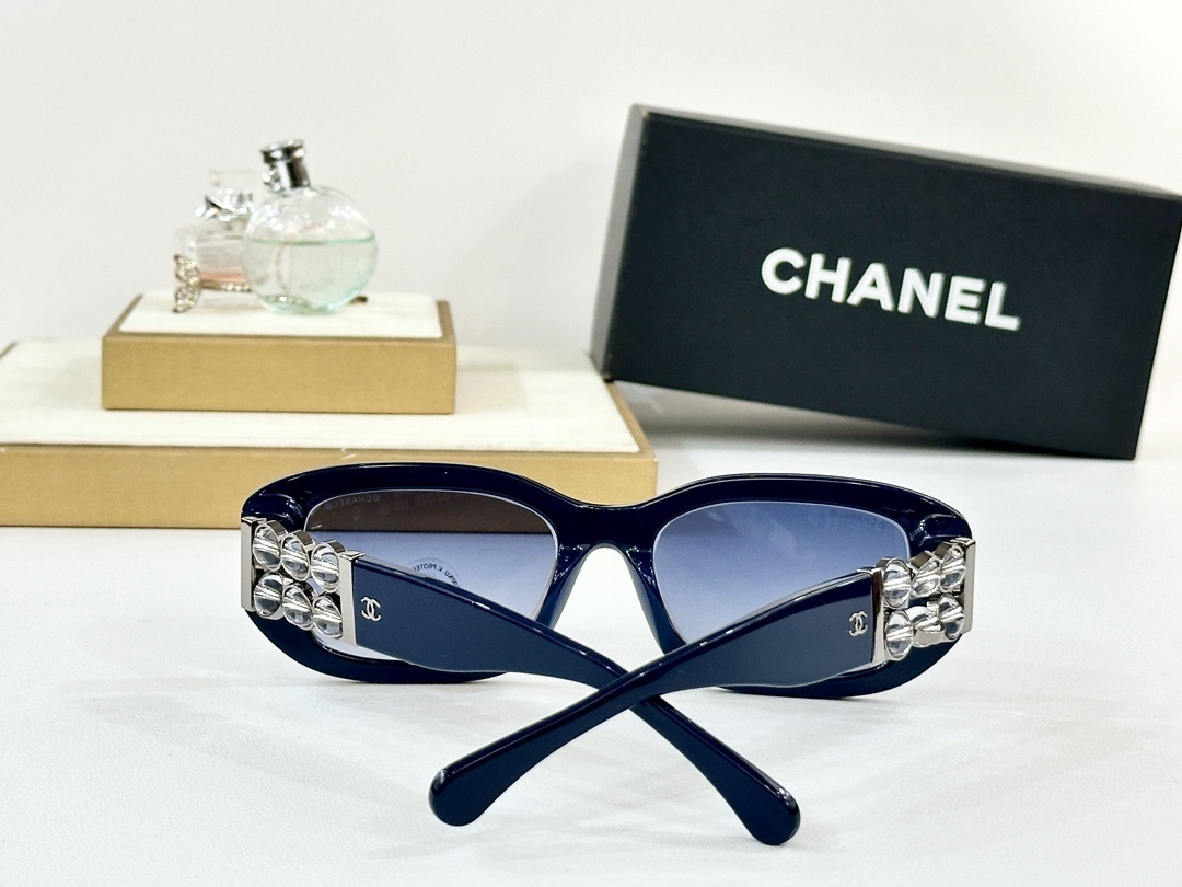 Chanel Women’s Luxury Rectangle Sunglasses – Crystal Gold Detail