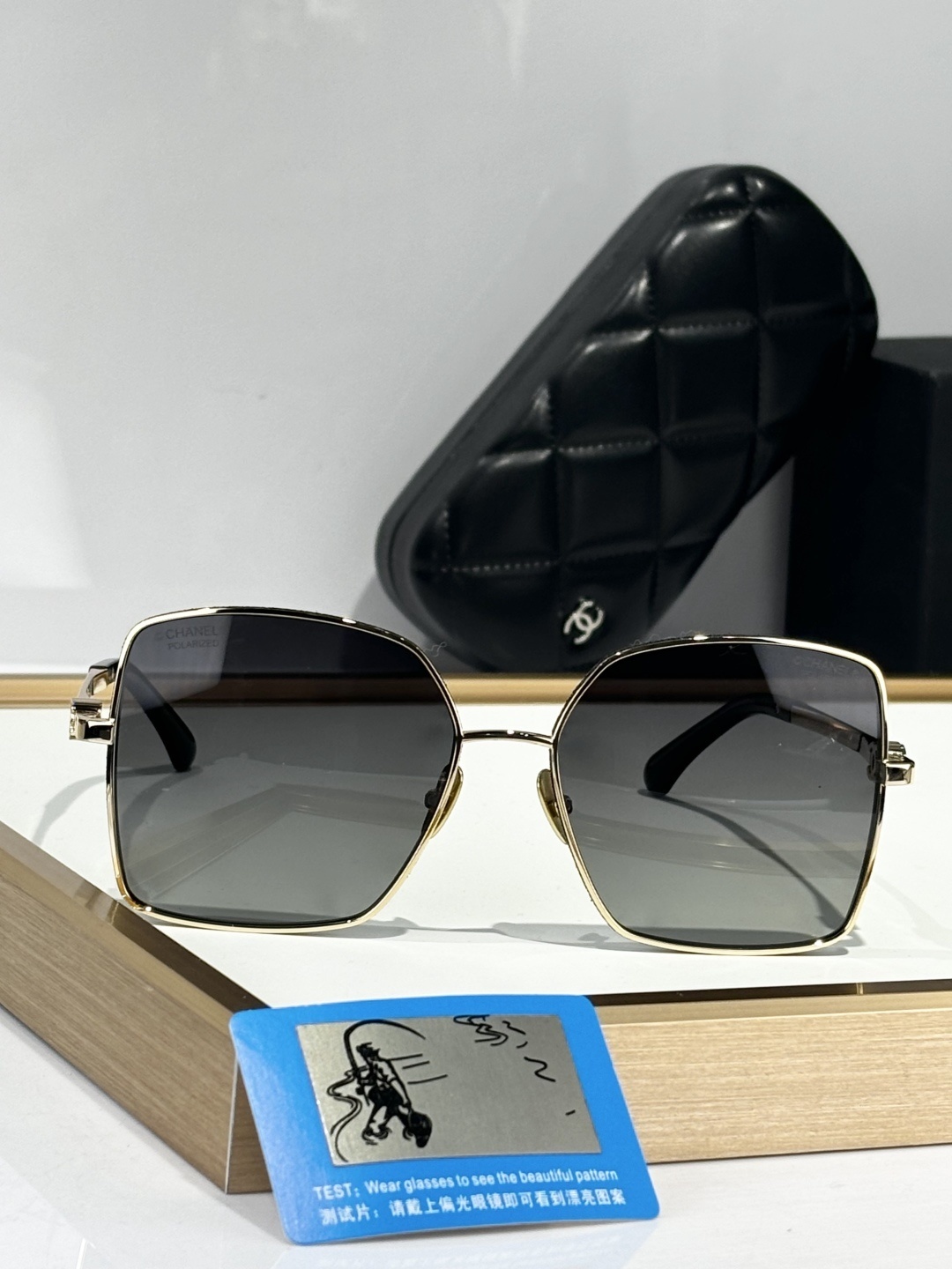 Luxury Chanel Polarized Square Sunglasses – Elegant Gold Frame