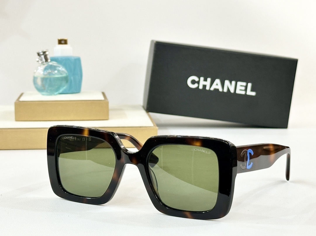 Chanel Luxury Square Tortoiseshell Sunglasses with Blue CC Logo