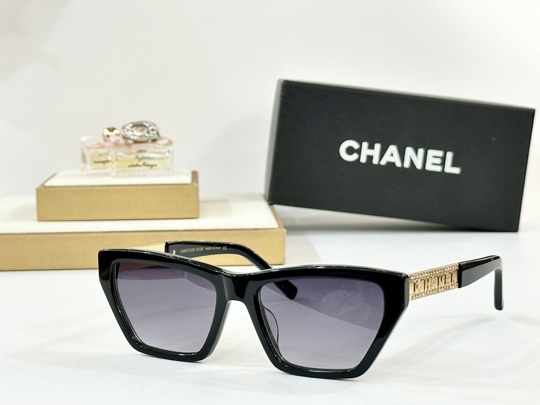 Chanel Luxury Cat-Eye Sunglasses for Women – Crystal Logo Design