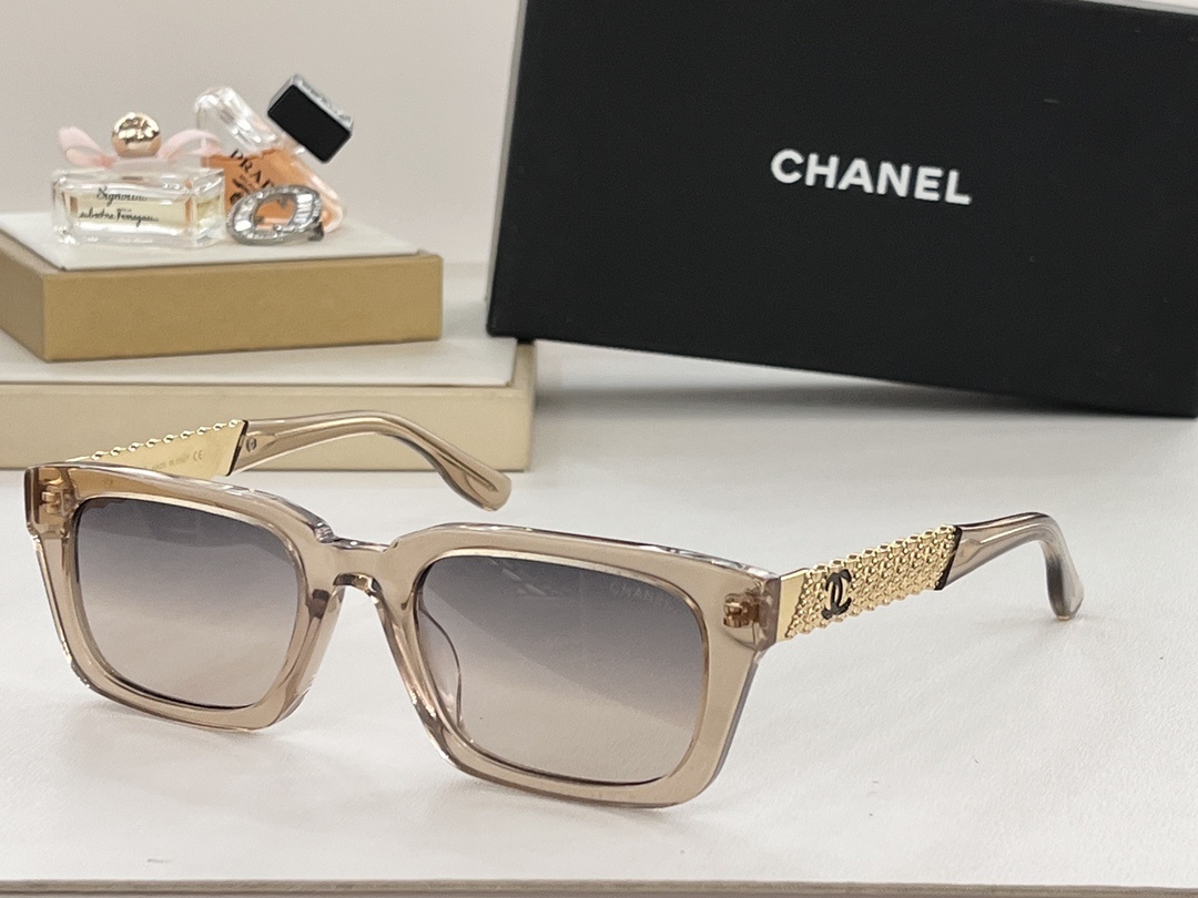 Chanel Luxury Square Sunglasses with Gold CC Logo Temples