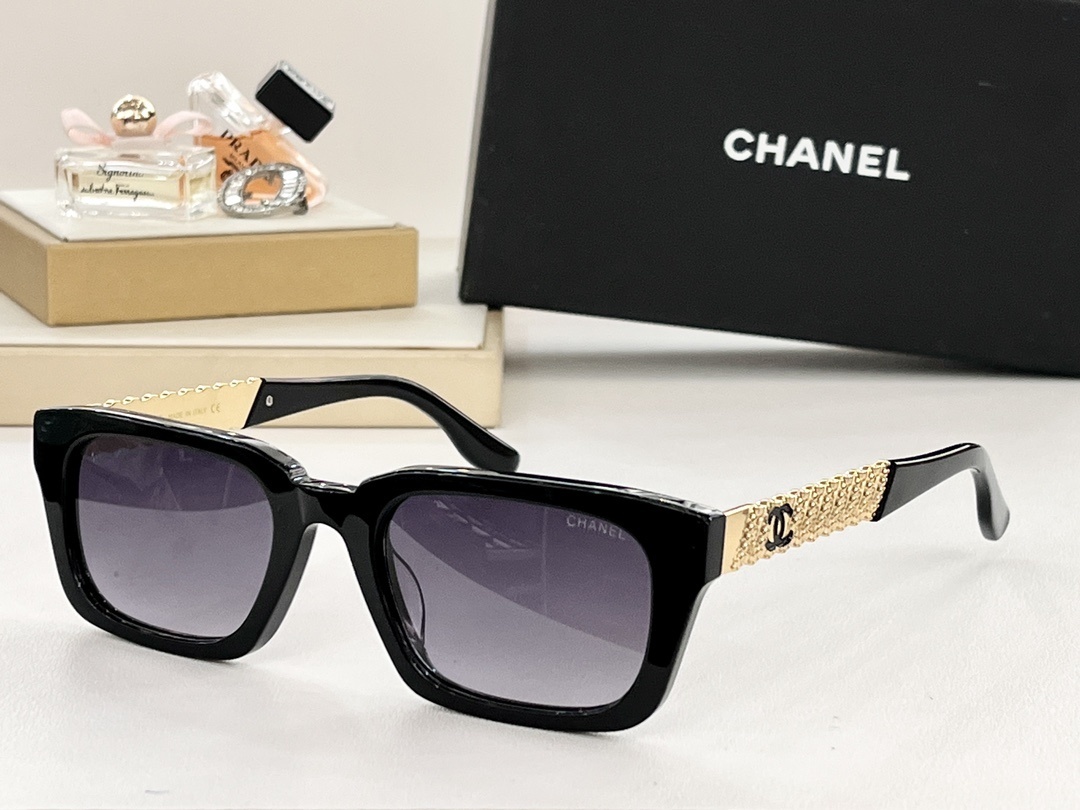 Chanel Luxury Square Sunglasses with Gold CC Logo Temples