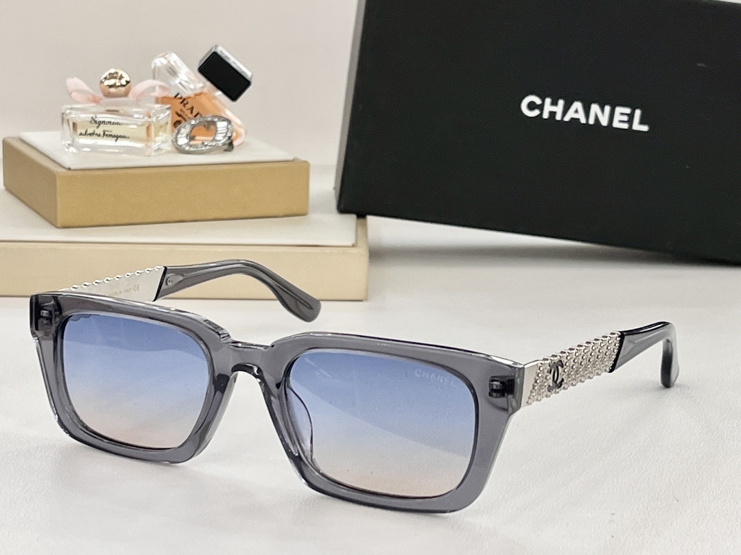 Chanel Luxury Square Sunglasses with Gold CC Logo Temples