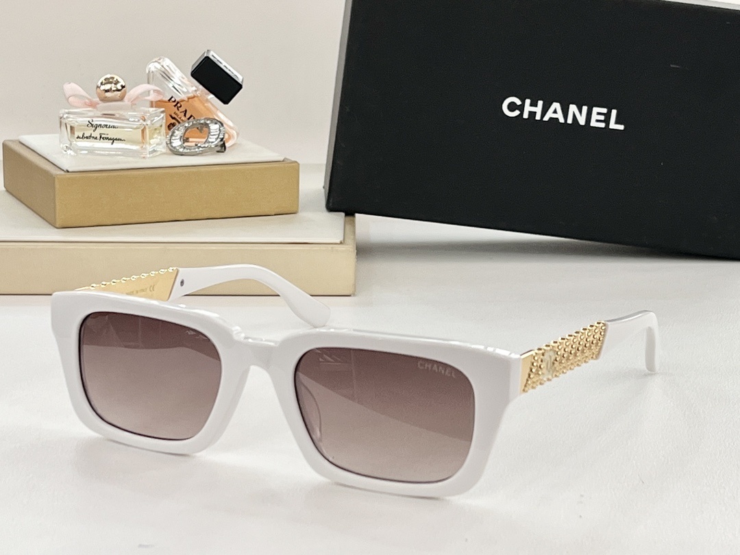 Chanel Luxury Square Sunglasses with Gold CC Logo Temples