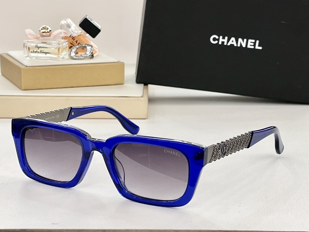 Chanel Luxury Square Sunglasses with Gold CC Logo Temples