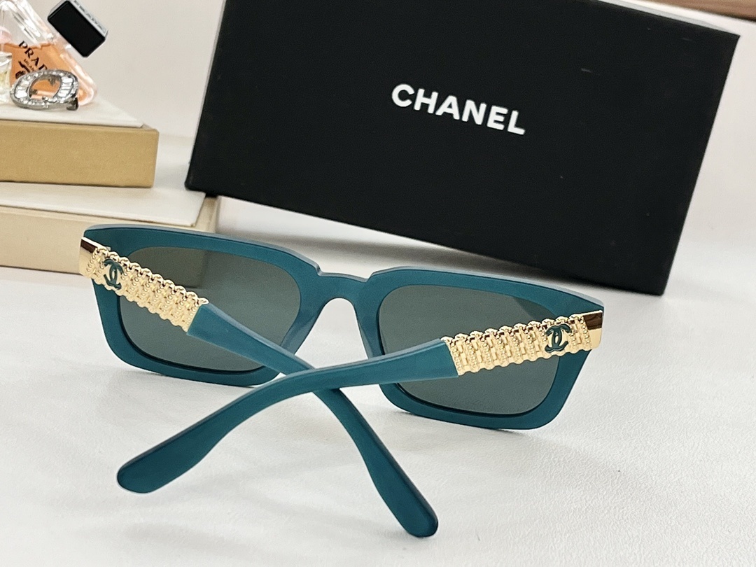 Chanel Luxury Square Sunglasses with Gold CC Logo Temples