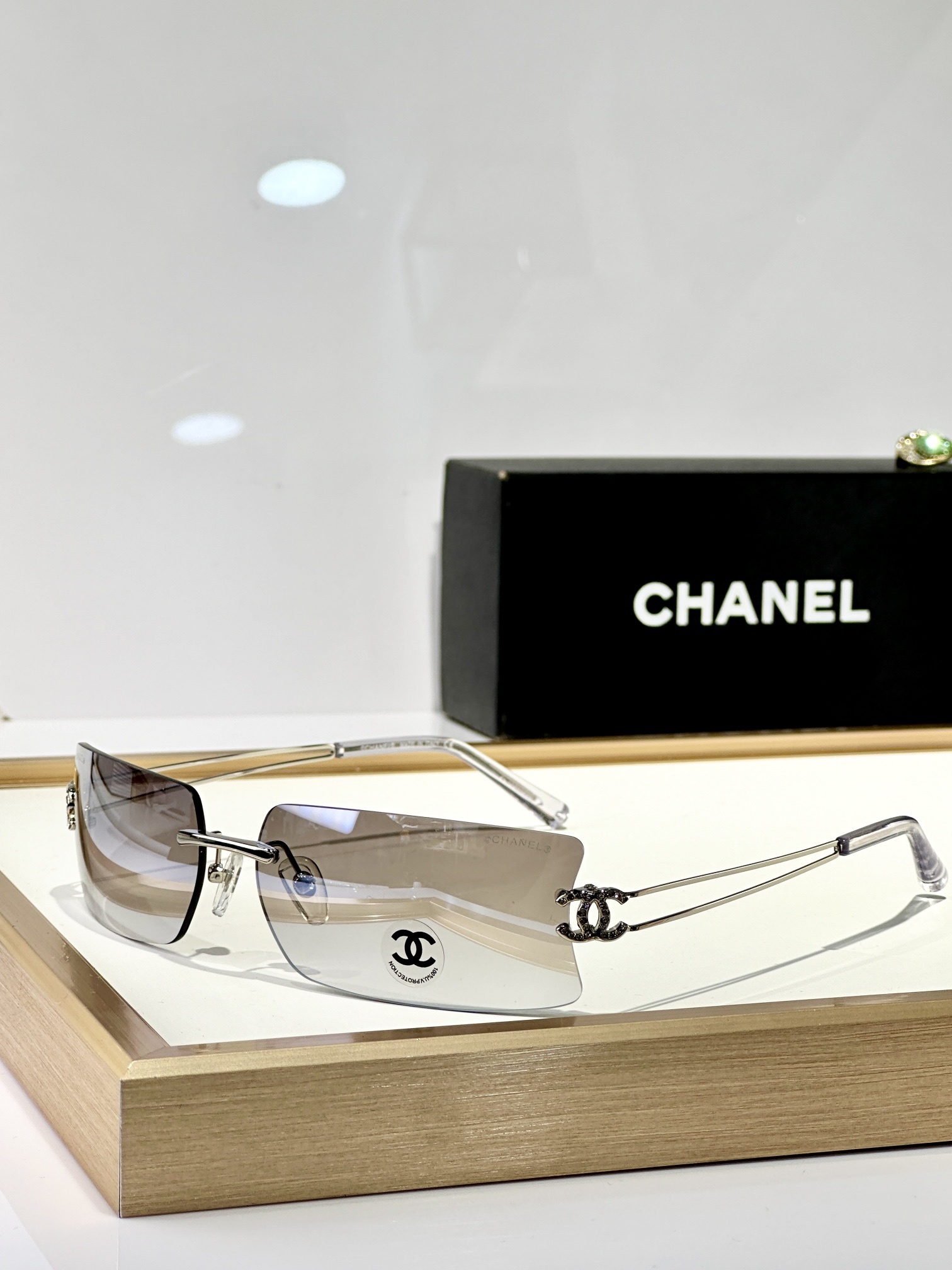 Chanel Rimless Y2K Sunglasses with Crystal Double C Logo