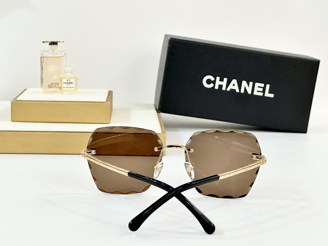 Chanel Rimless Oversized Sunglasses with Scalloped Edge Lenses