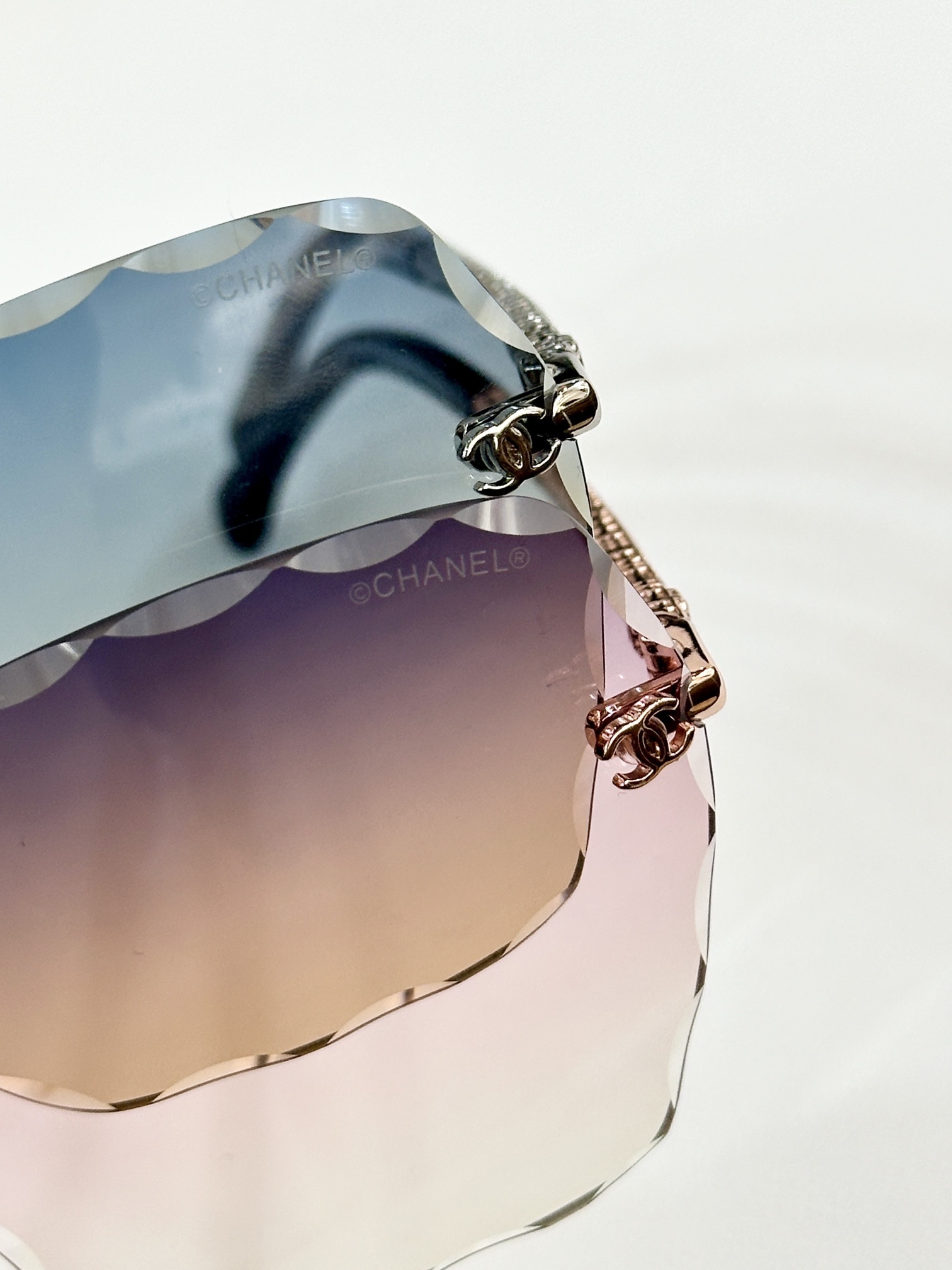 Chanel Rimless Oversized Sunglasses with Scalloped Edge Lenses
