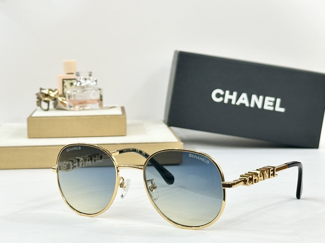 Luxury Chanel Round Sunglasses with Gold Logo Lettering