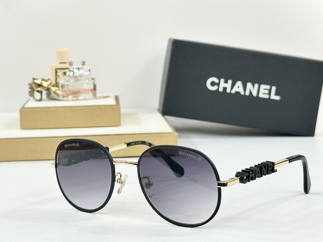 Luxury Chanel Round Sunglasses with Gold Logo Lettering