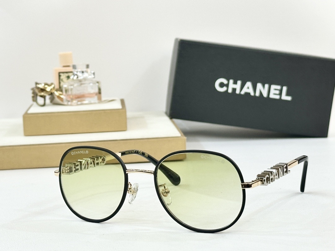 Luxury Chanel Round Sunglasses with Gold Logo Lettering