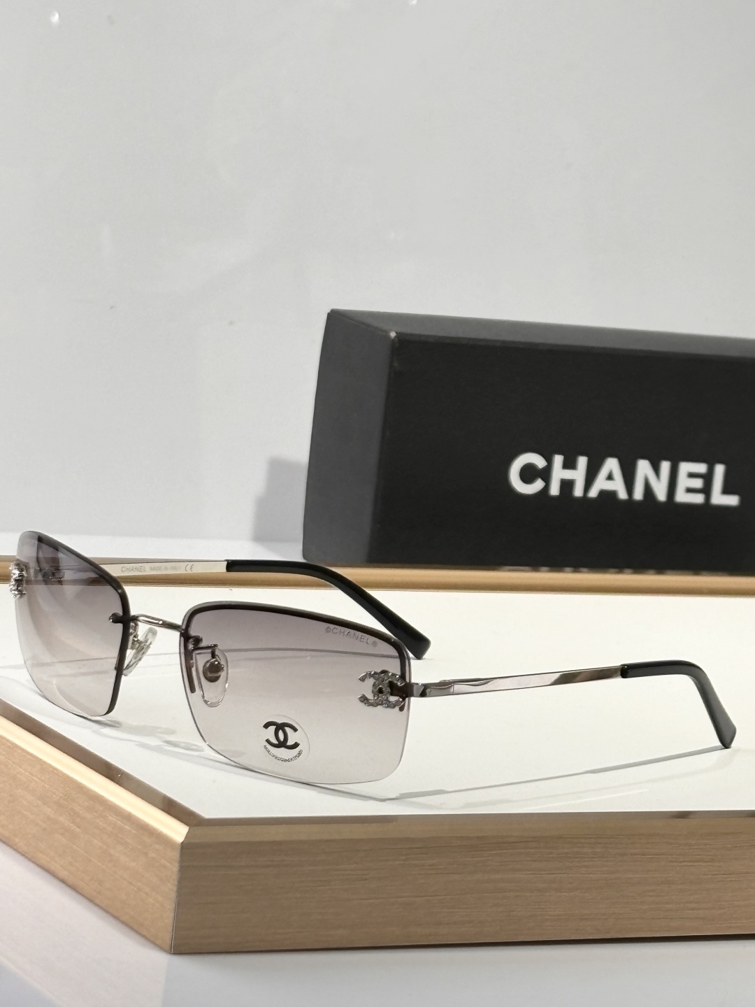 Chanel Rimless Sunglasses with Rhinestone CC Logo & Gradient Lens