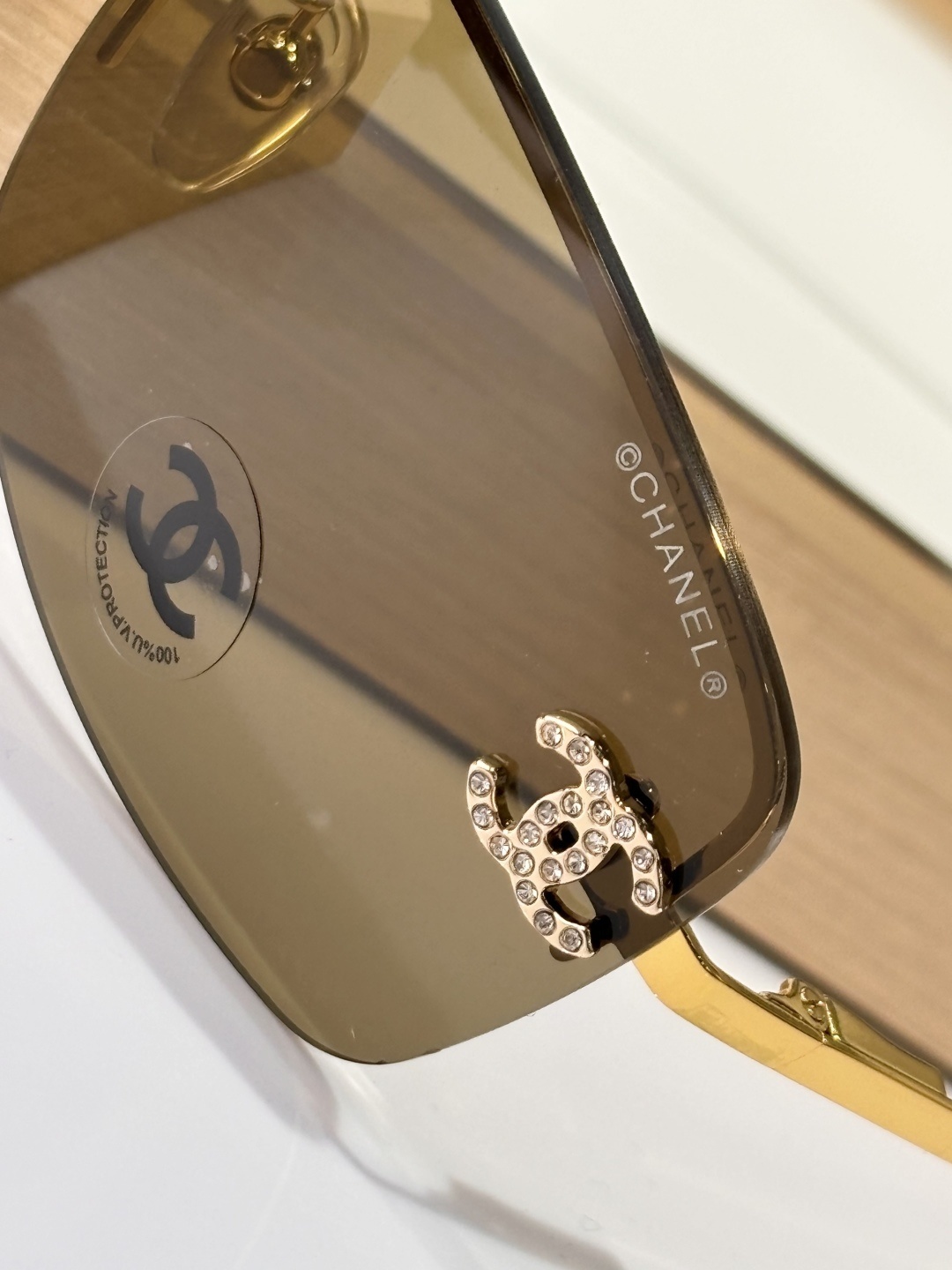 Luxury Chanel Rimless Gradient Sunglasses with Rhinestone CC Logo