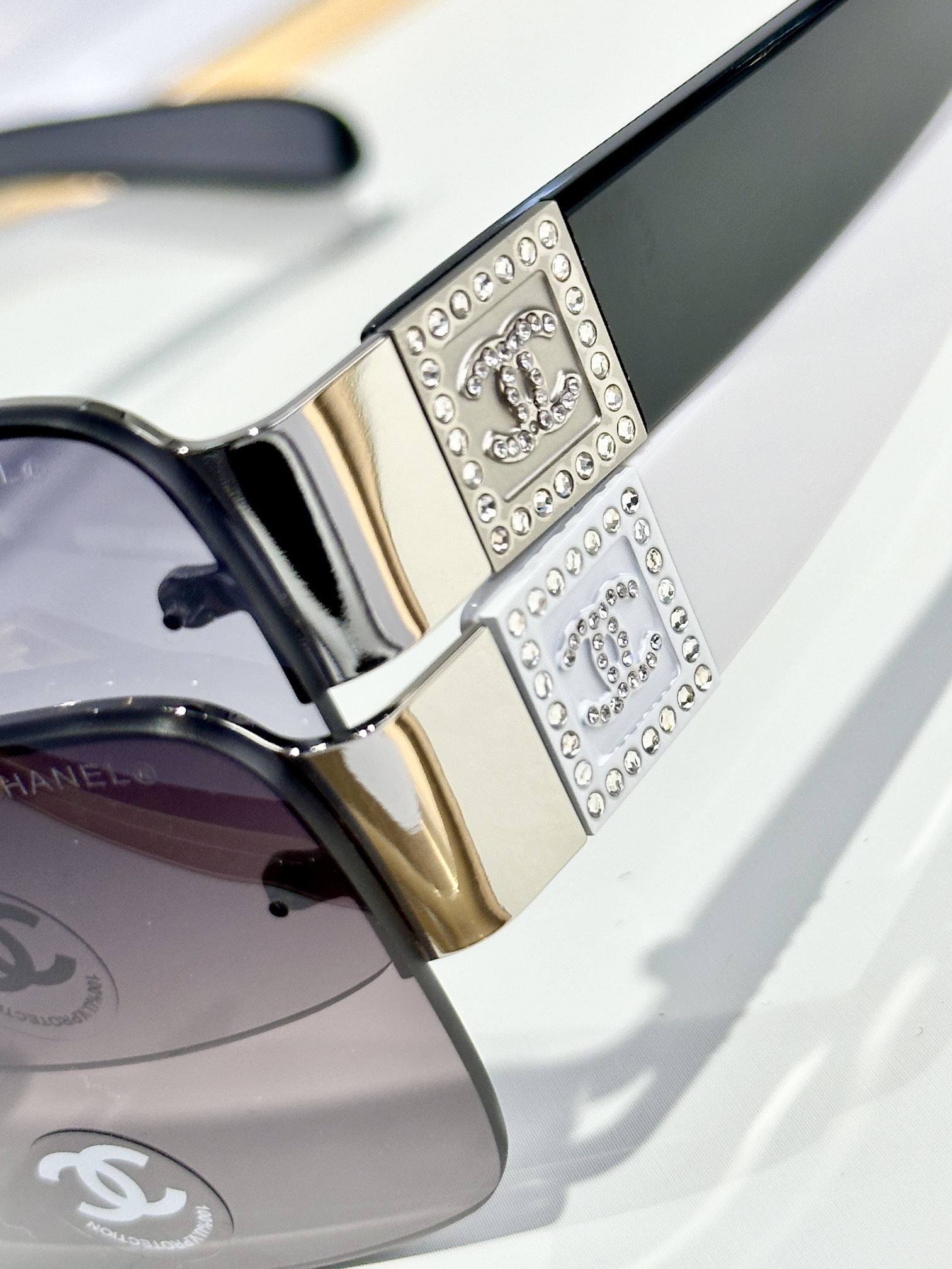 Chanel Rimless Rectangle Sunglasses with Crystal CC Logo