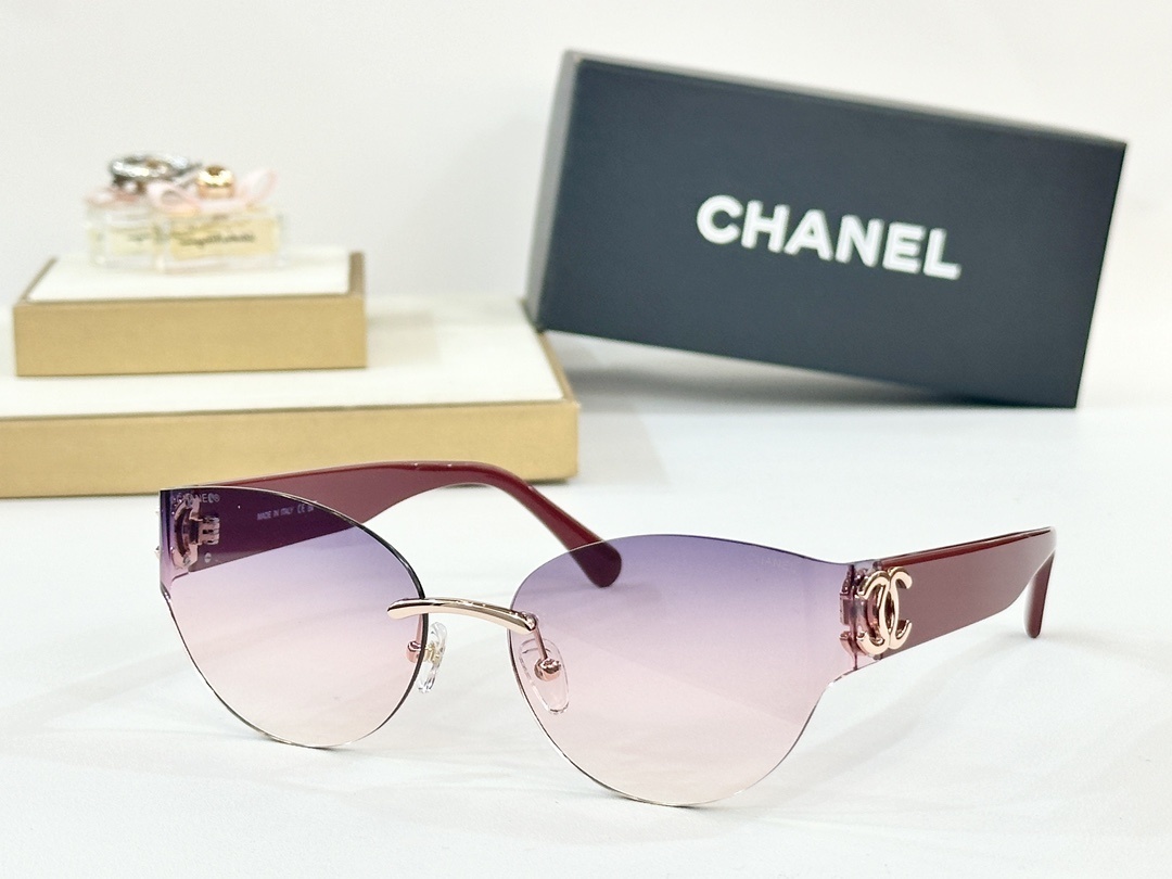 Chanel Luxury Rimless Cat Eye Sunglasses with Gradient Lenses