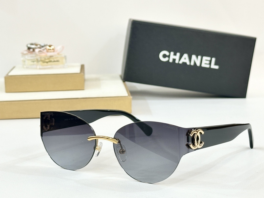 Chanel Luxury Rimless Cat Eye Sunglasses with Gradient Lenses