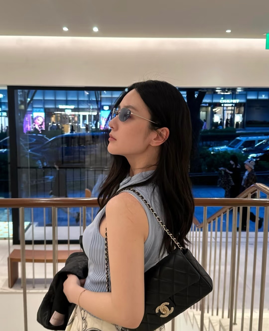 Vintage Rimless Oval Sunglasses with Silver CC Logo Details