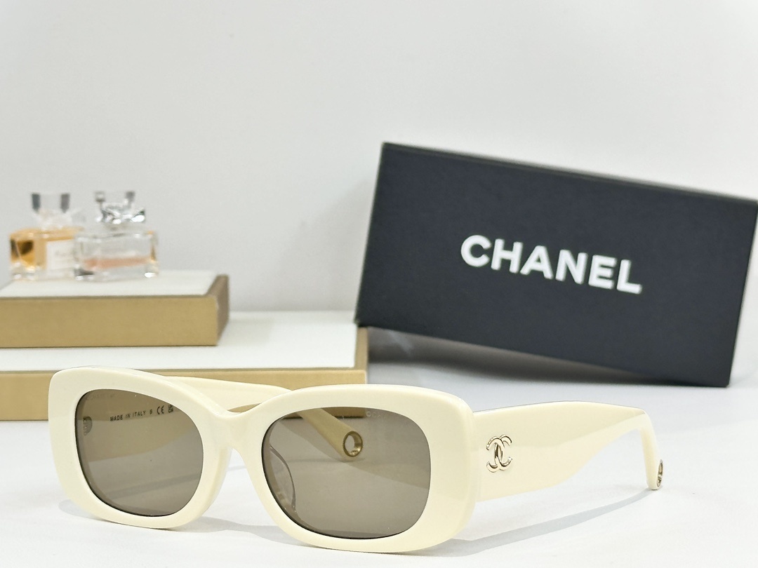 Chanel Luxury Rectangular Sunglasses with Gold CC Logo Hinges