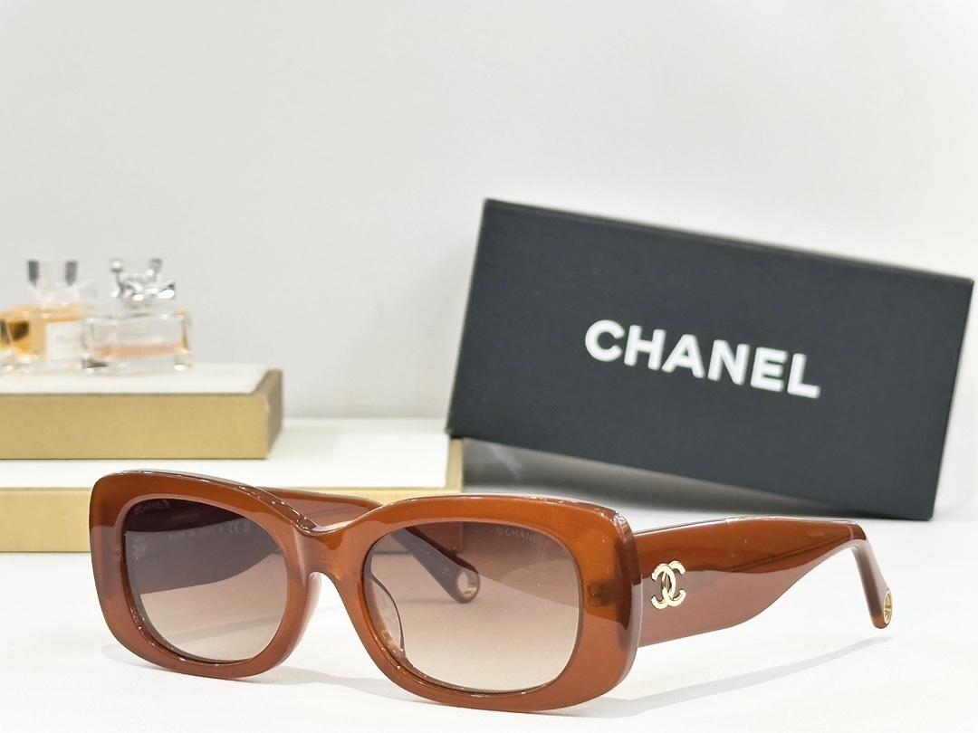 Chanel Luxury Rectangular Sunglasses with Gold CC Logo Hinges