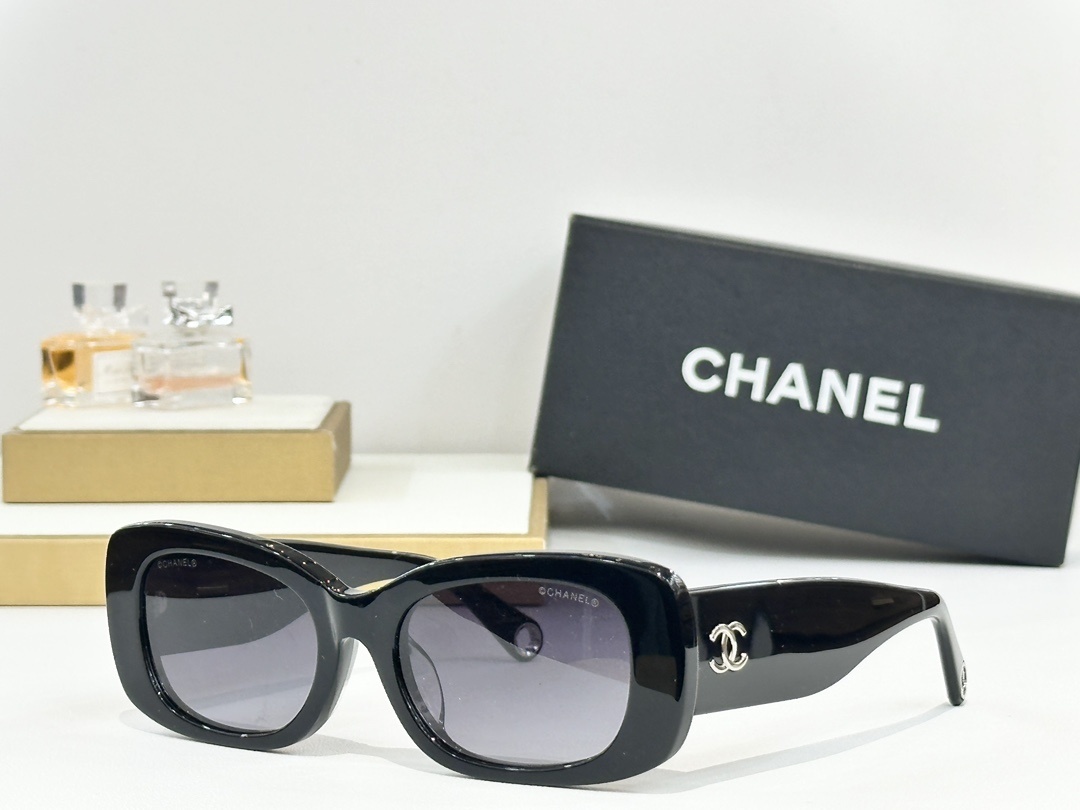 Chanel Luxury Rectangular Sunglasses with Gold CC Logo Hinges