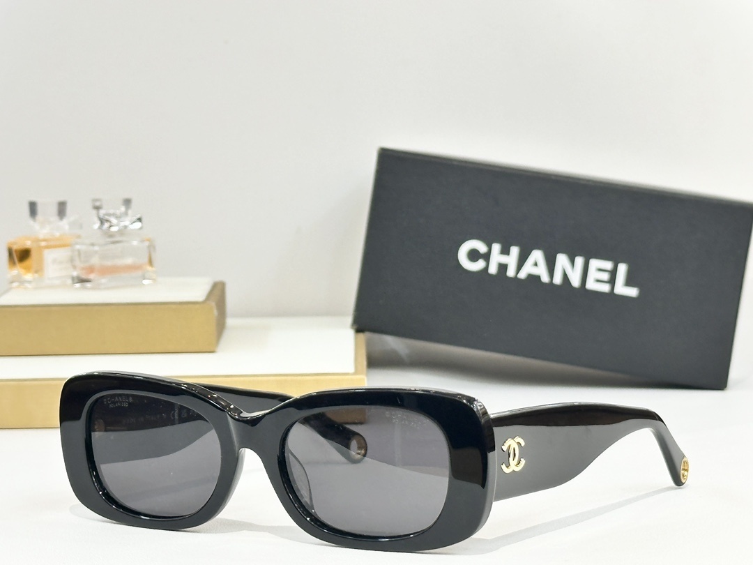 Chanel Luxury Rectangular Sunglasses with Gold CC Logo Hinges