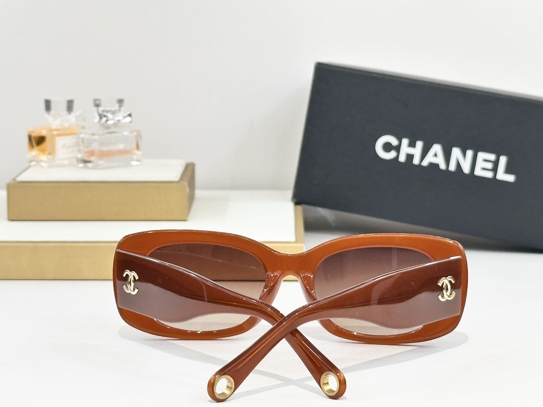 Chanel Luxury Rectangular Sunglasses with Gold CC Logo Hinges