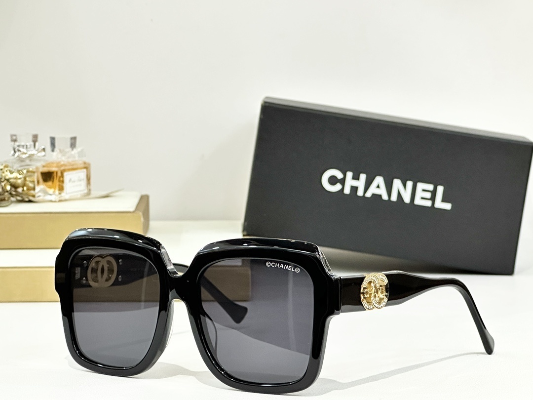 Chanel Oversized Square Sunglasses with Crystal CC Logo Luxury