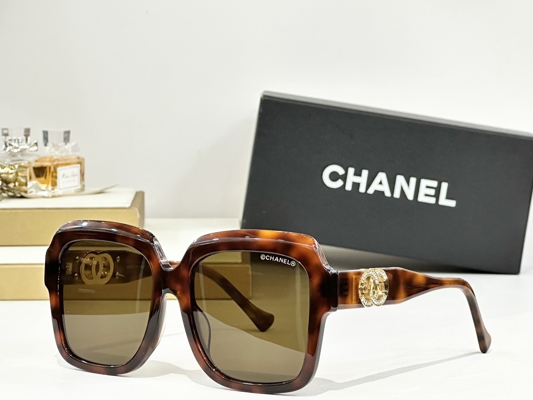 Chanel Oversized Square Sunglasses with Crystal CC Logo Luxury