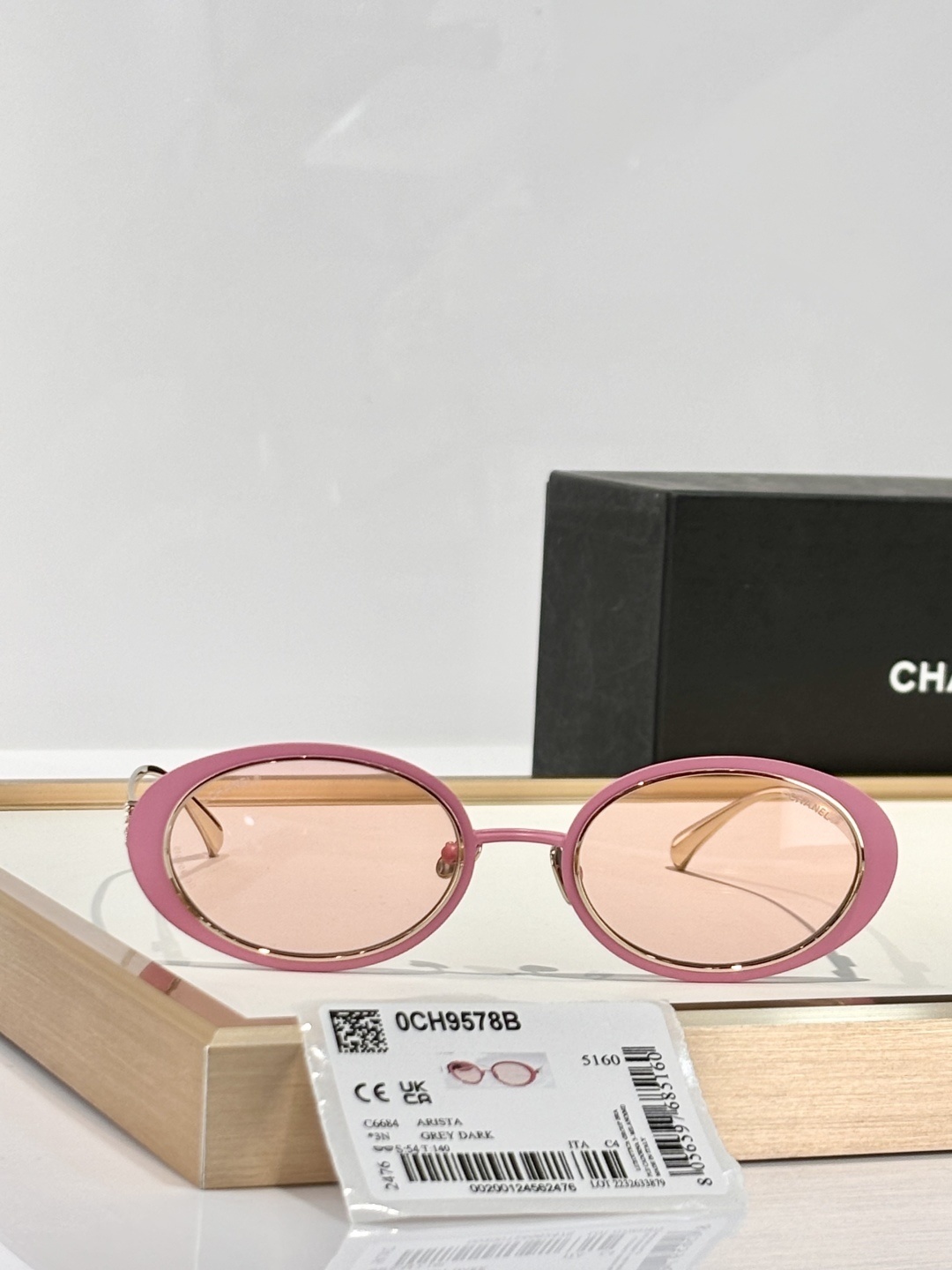 Chanel Pink and Gold Metal Oval Sunglasses 0CH9578B