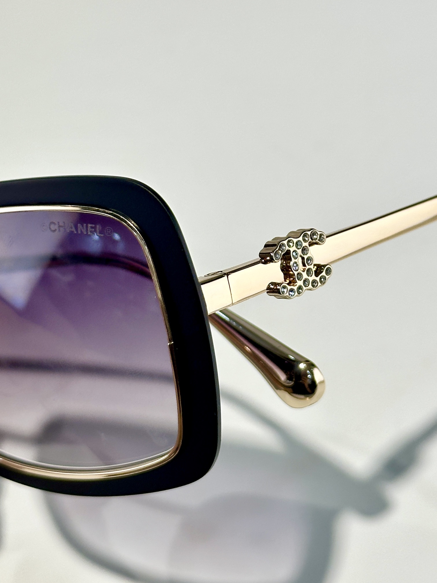 Chanel Square Sunglasses – Matte Black & Gold Frame Gradient Lens