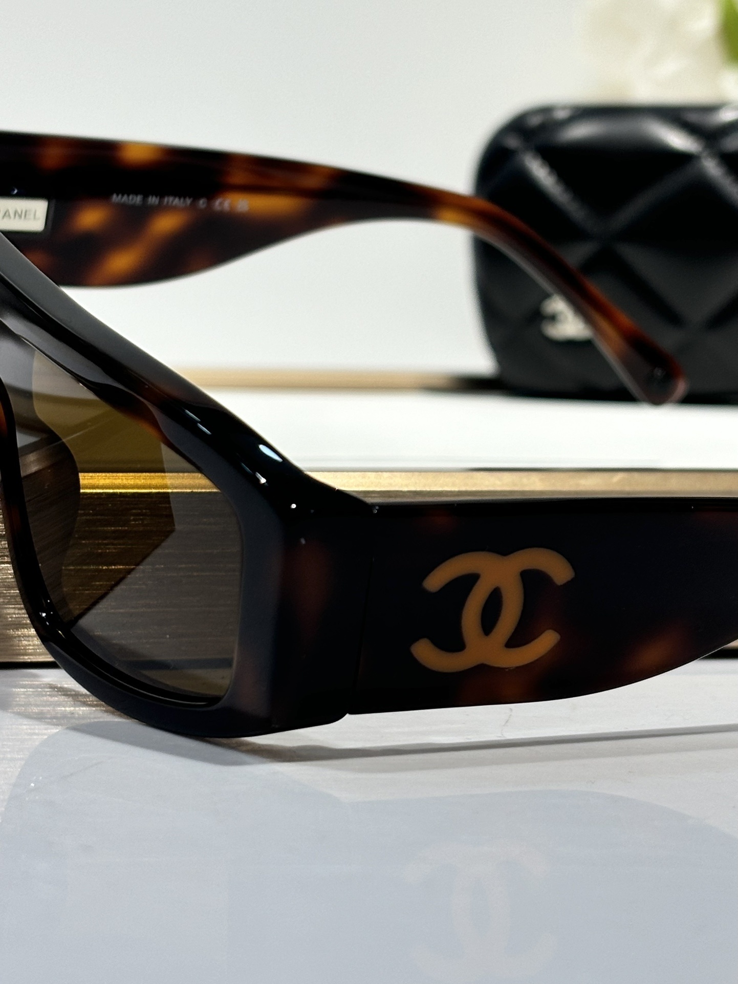 Chanel Rectangular Shield Sunglasses OCH6057 Dark Havana Tortoise