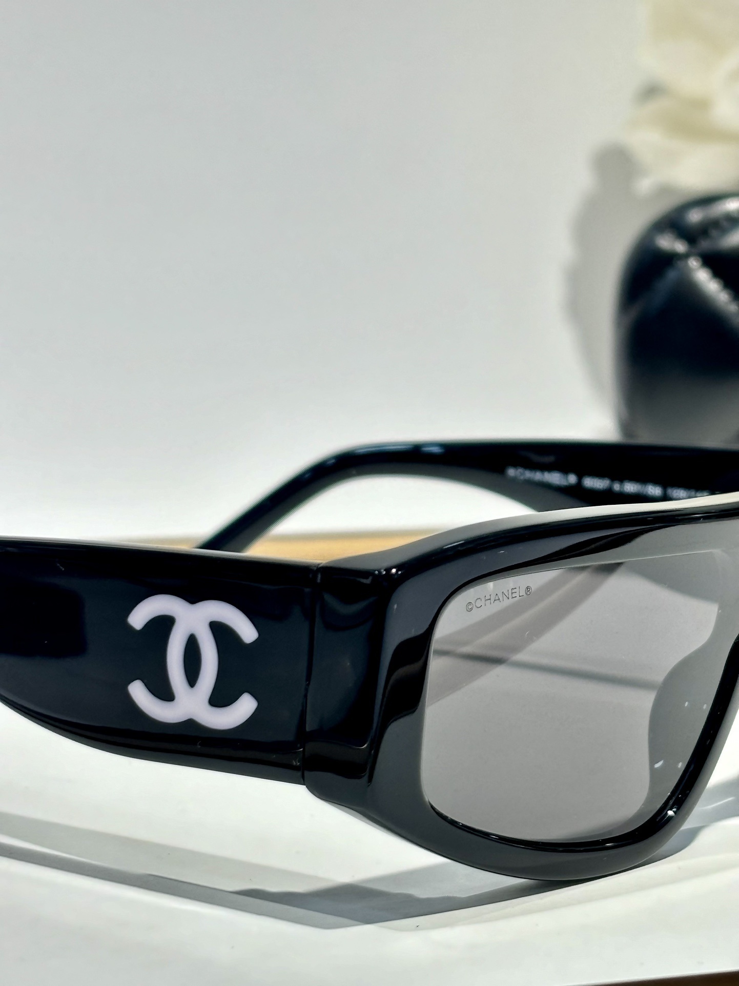 Chanel Black Rectangle Shield Sunglasses – Iconic CC Logo