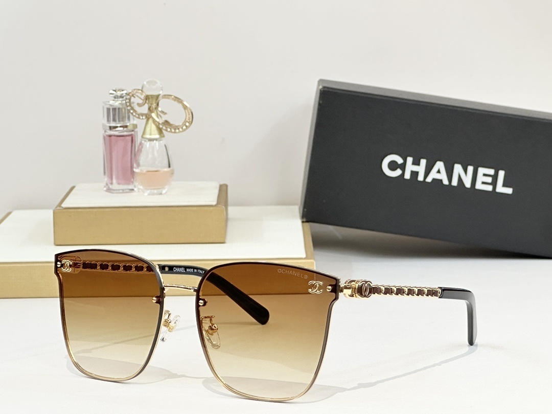Chanel Luxury Oversized Square Sunglasses with Woven Chain Detail