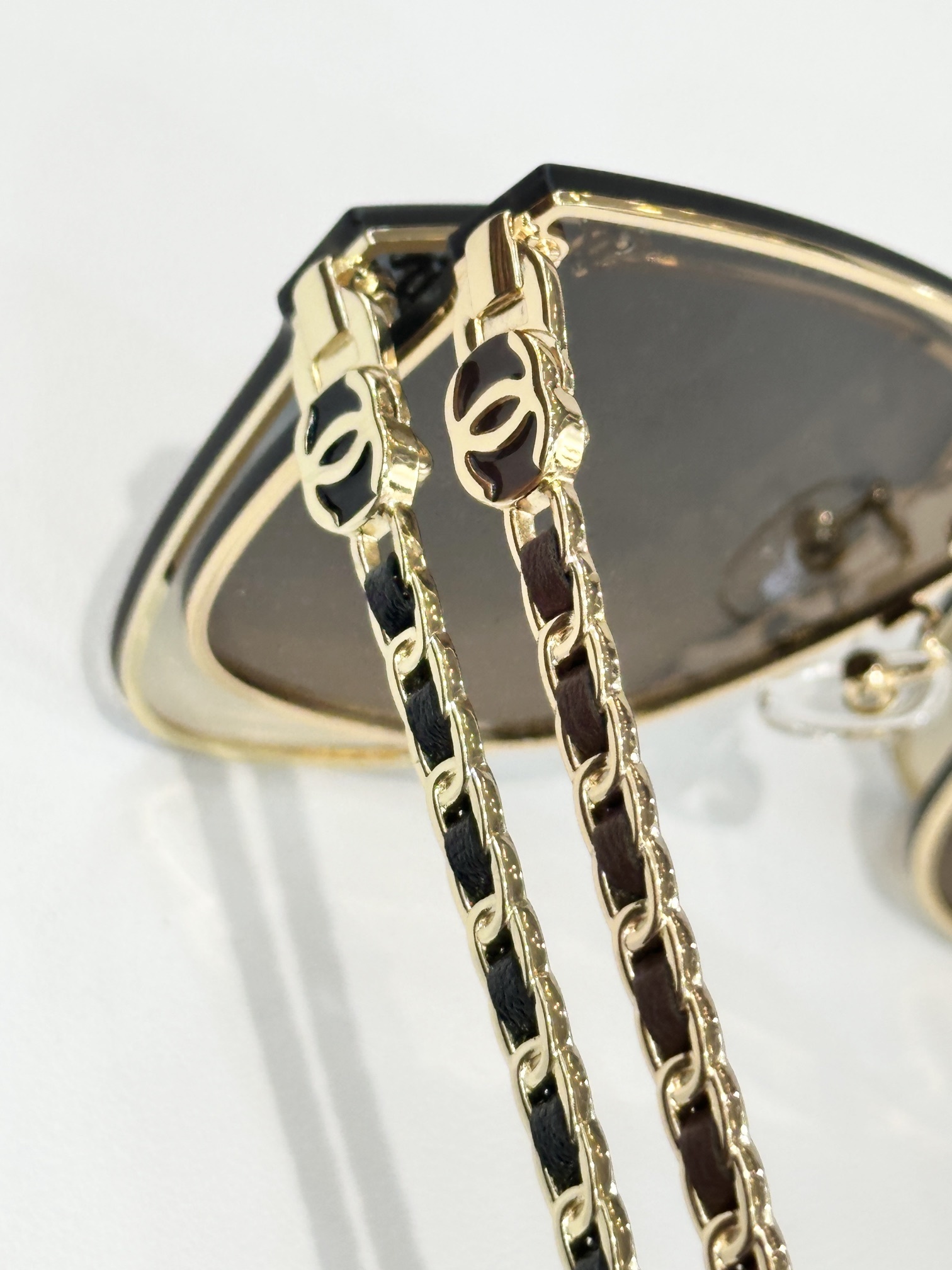 Chanel Luxury Oversized Square Sunglasses with Woven Chain Detail