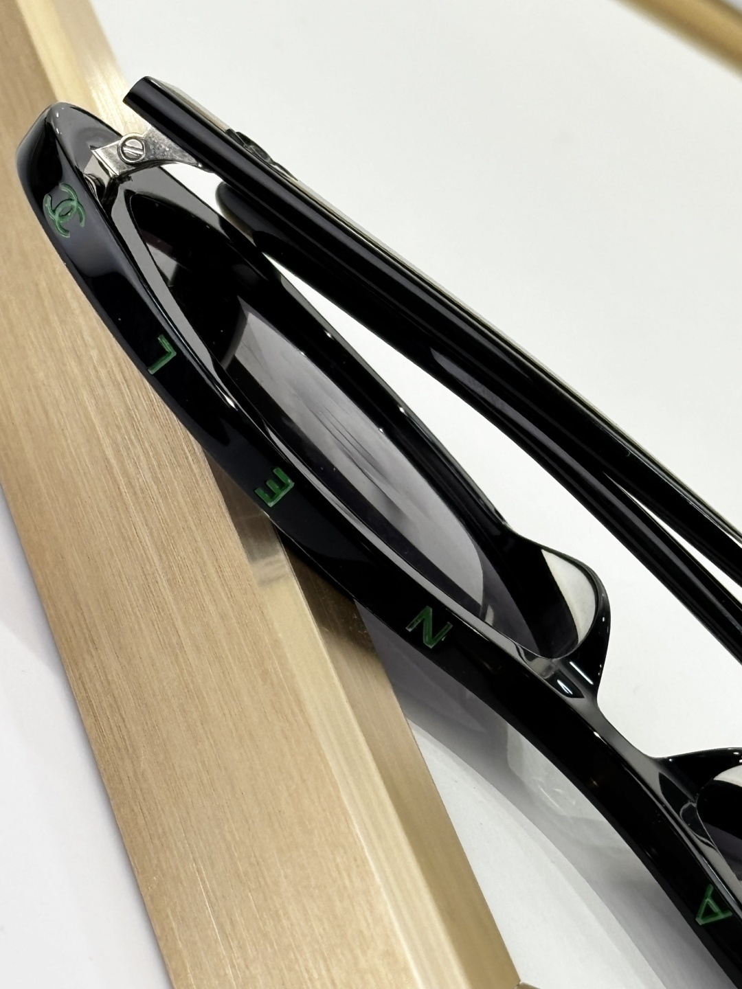 Chanel Black & Green Acetate Oval Sunglasses with Gradient Lenses