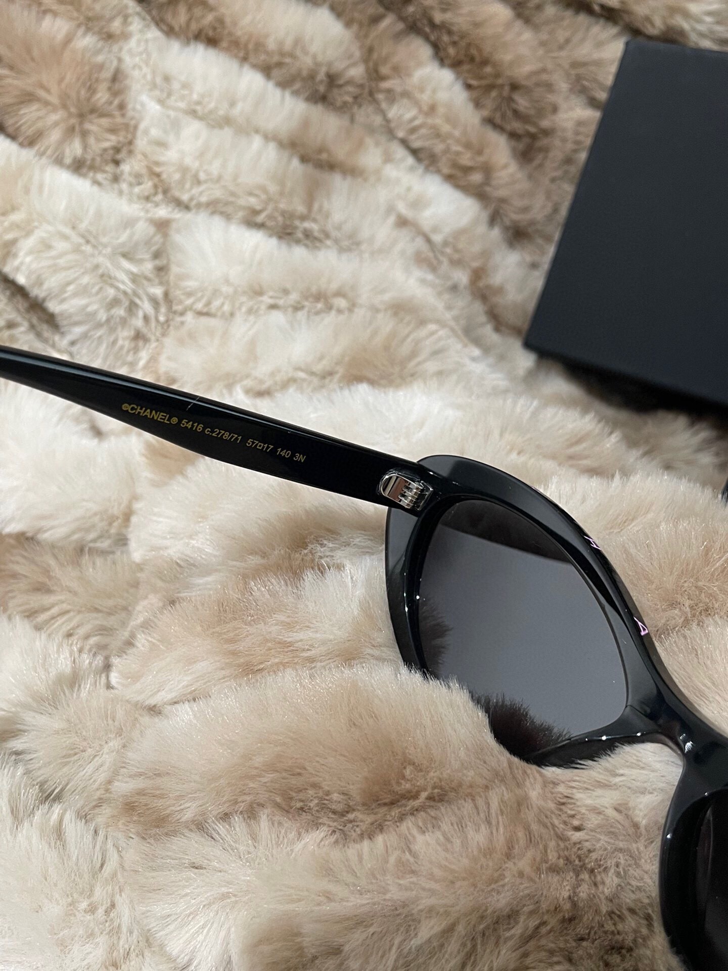 Chanel Black Oval Cat-Eye Sunglasses with Pink Logo Lettering