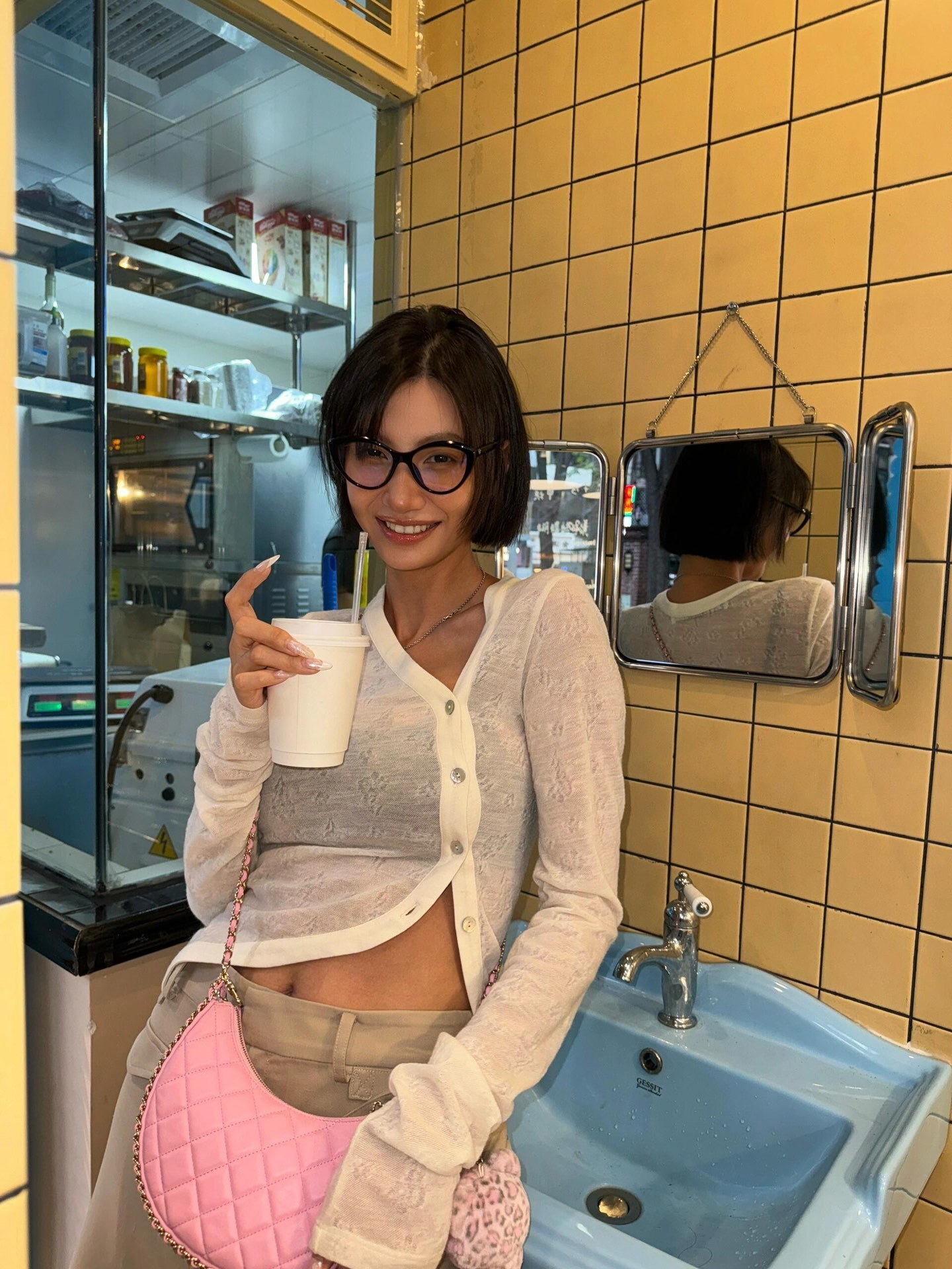 Chic Sheer White Long Sleeve Cardigan – Slim Fit Y2K Button-Up Top