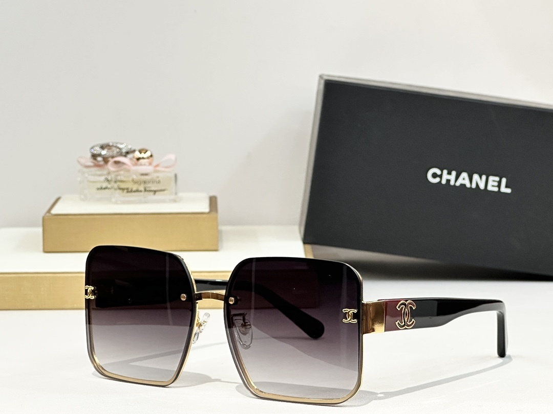 Chanel Luxury Oversized Square Sunglasses with Gold CC Logo